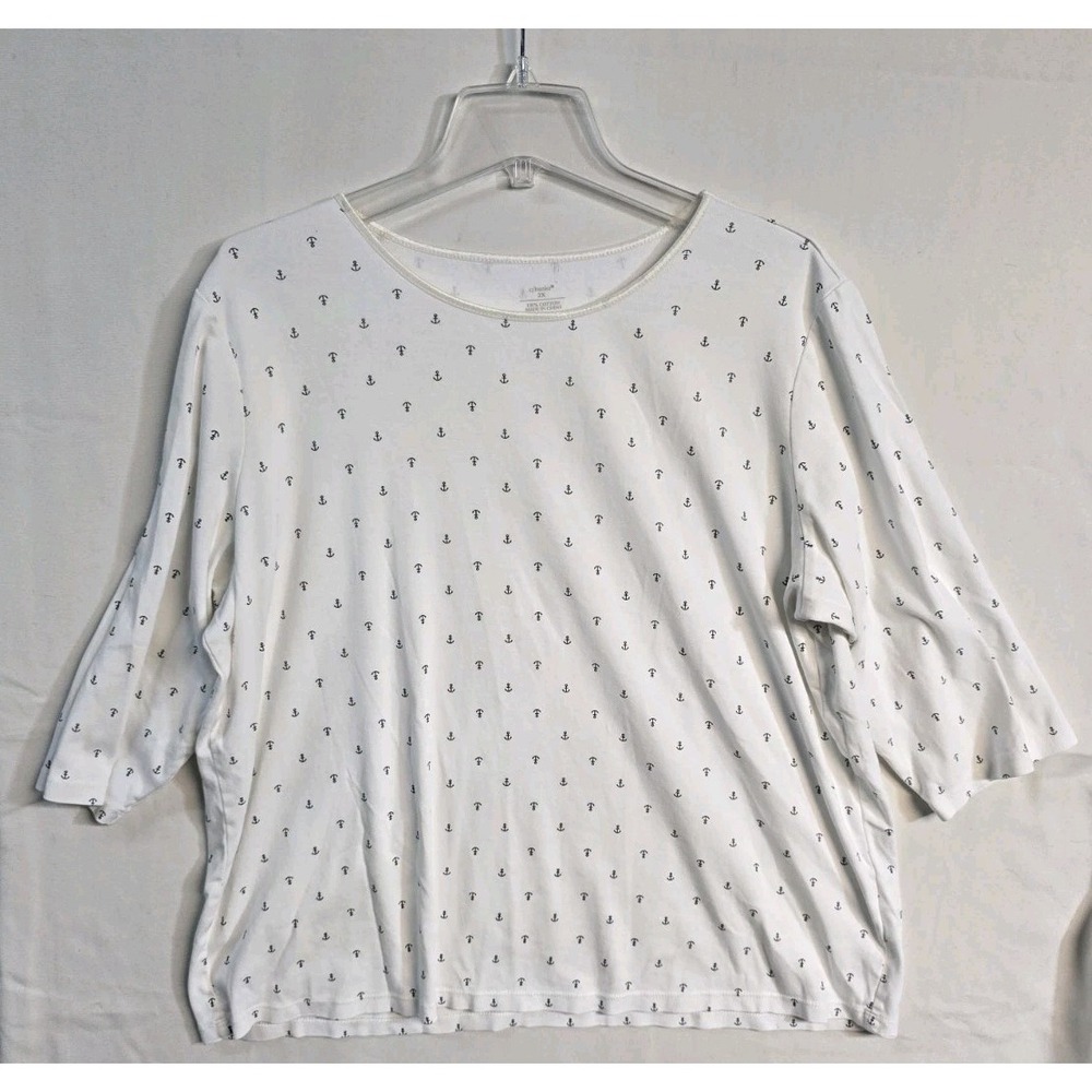 Christopher & Banks - 3/4 Sleeve Satin Trim Anchor Print Tee 2X